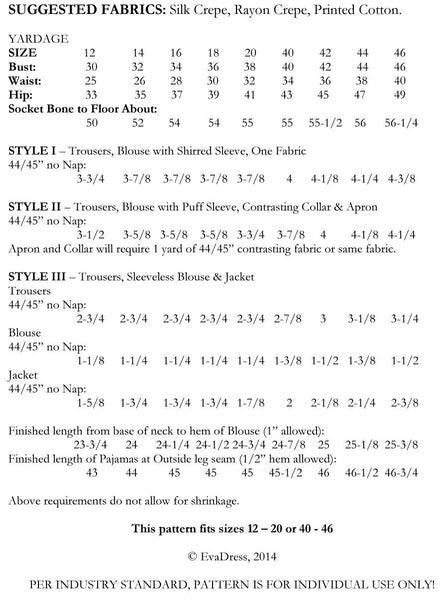1933 Garden Ensemble of Pajamas and Apron NL30-1241