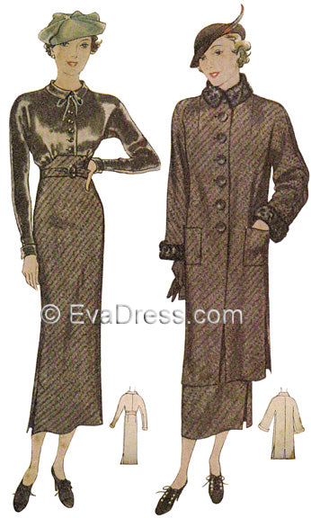 E-PATTERN 1934 Coat & Dress E8037