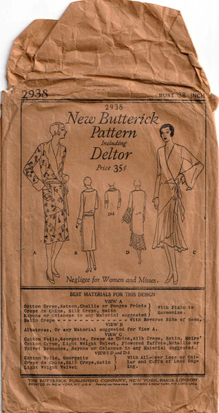 1930 Négligée, Original Butterick 2938, 38" bust