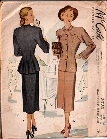 1947 Two-Piece Suit Dress, Original McCall 7024 32" bust