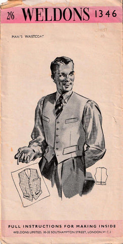 1950's Men's Waistcoat, Original Weldons Pattern 40 chest