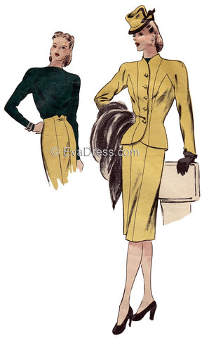 E-PATTERN 1940's Jacket, Skirt and Blouse E210