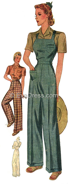 1940 Hooded Blouse, Wide Leg Trousers and Overalls SE40-3322