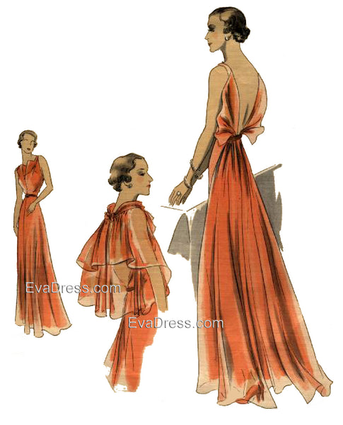 1935 Evening Gown, Cape and Slip E30-371