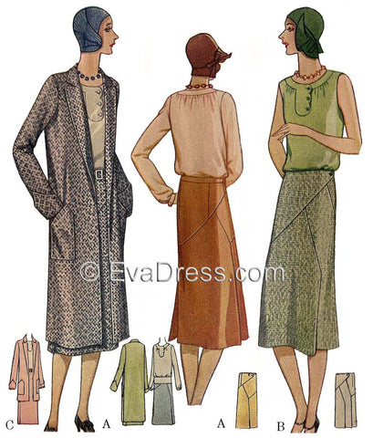 E-PATTERN 1929 Skirt, Blouse & Coat Ensemble E5955