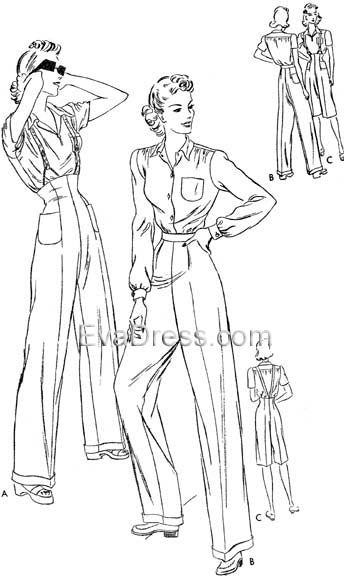 E-PATTERN 1945 Trousers & Clam-Diggers, E9016