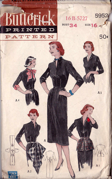 1951 Quick & Easy Dress with Accessory Changes, Original Butterick 5952 34" bust