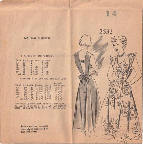 1949 Pinafore Sun Dress, Original Mail Order 2532 32" bust